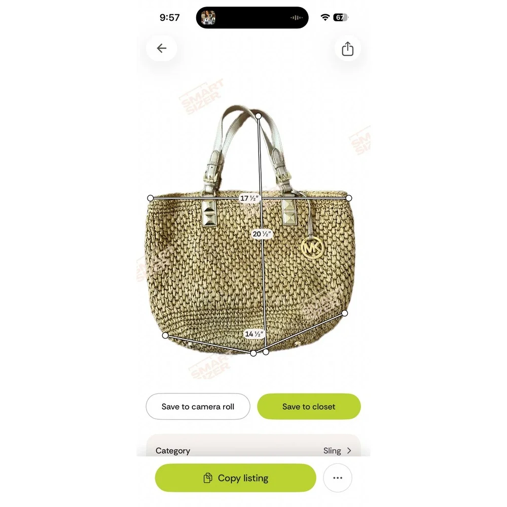 Michael Kors Woven Straw Purse Tote Gold Tone Fob Footed Shoulder Bag